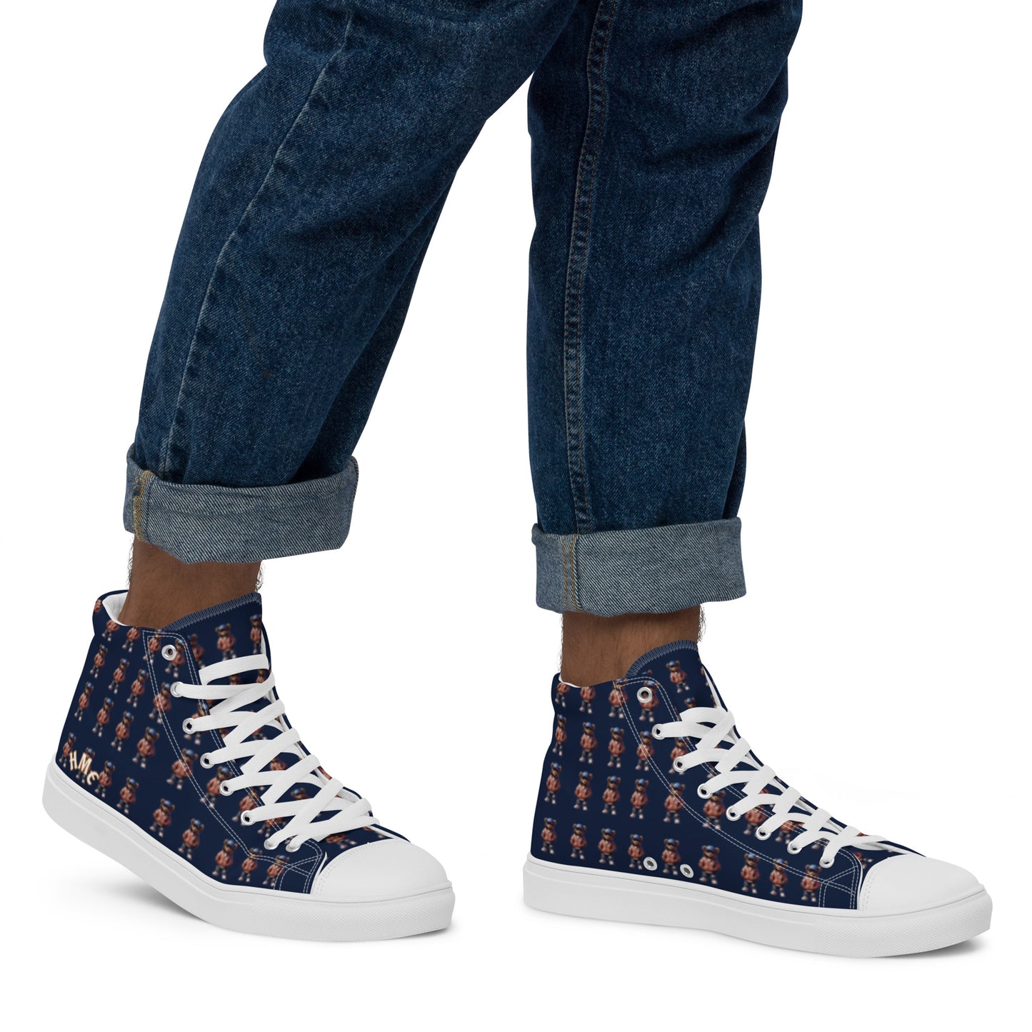 HME Bear Logo Blue Men’s high top canvas shoes