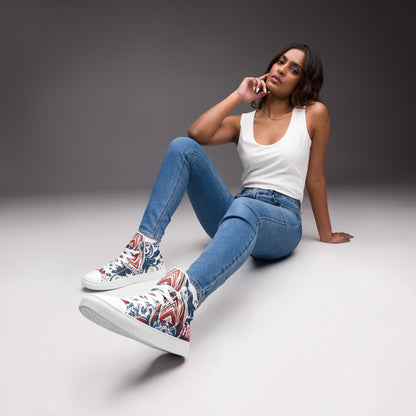 HME Red White Blue Women’s high top canvas shoes